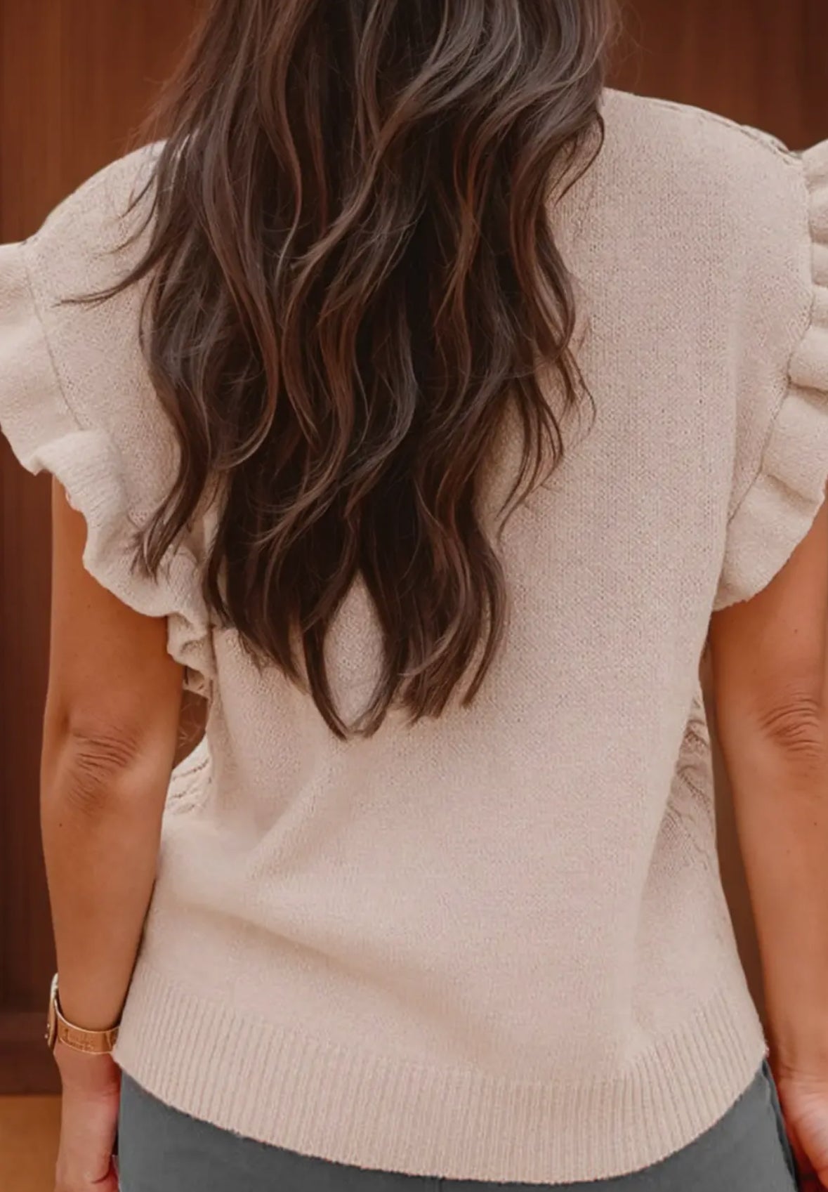 Khaki Knit Ruffle Sleeveless Sweater