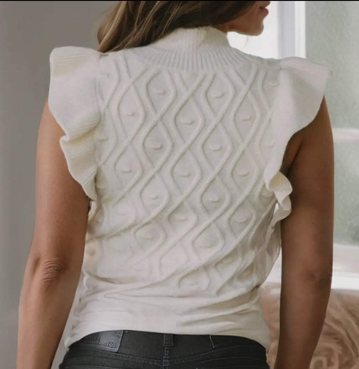White Flutter Sleeveless Sweater
