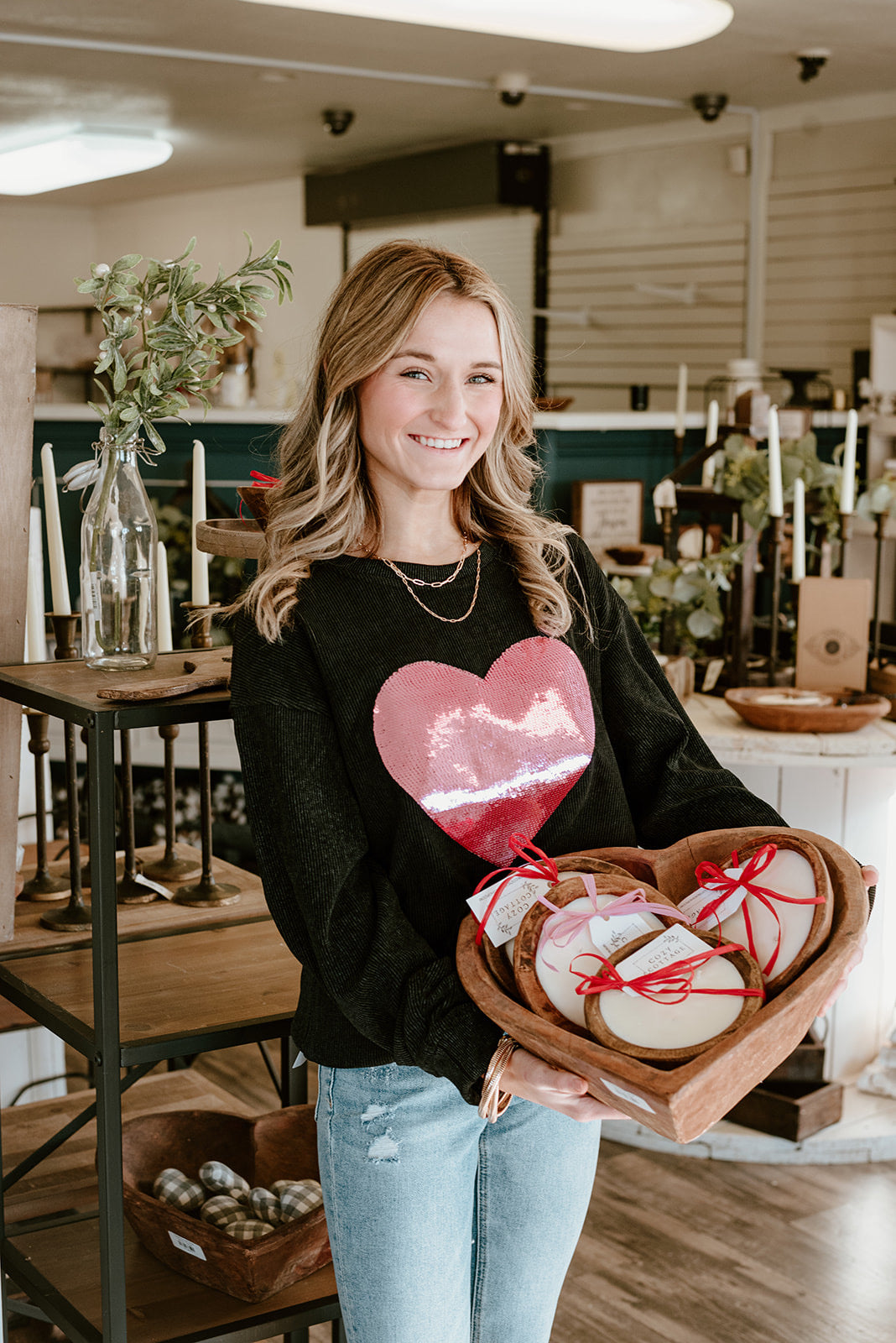 Sequin Heart Corded Sweatshirt