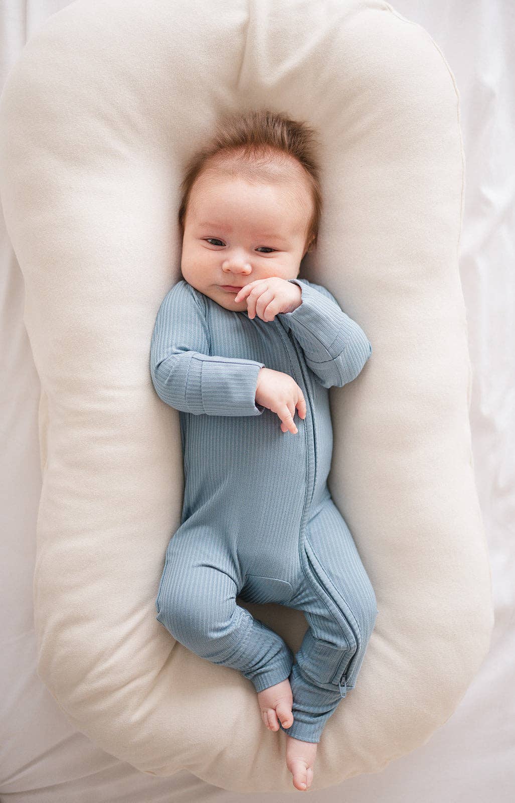 Blue Ribbed Zipper Romper