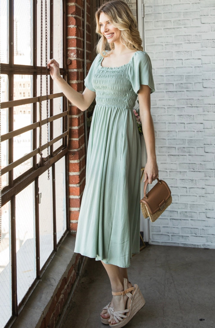 Smocked Sage Dress