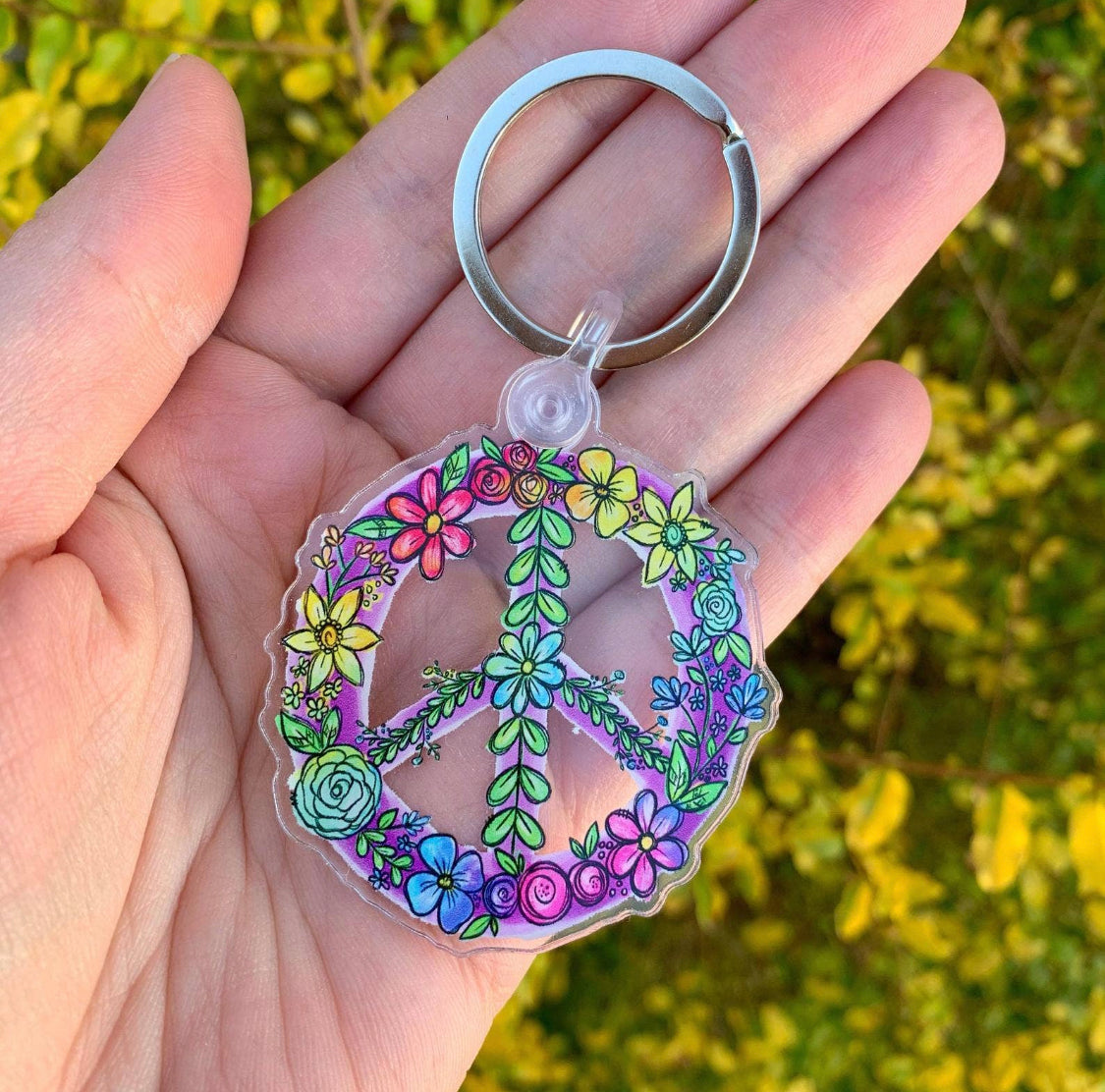 Floral Peace Sign Keychain