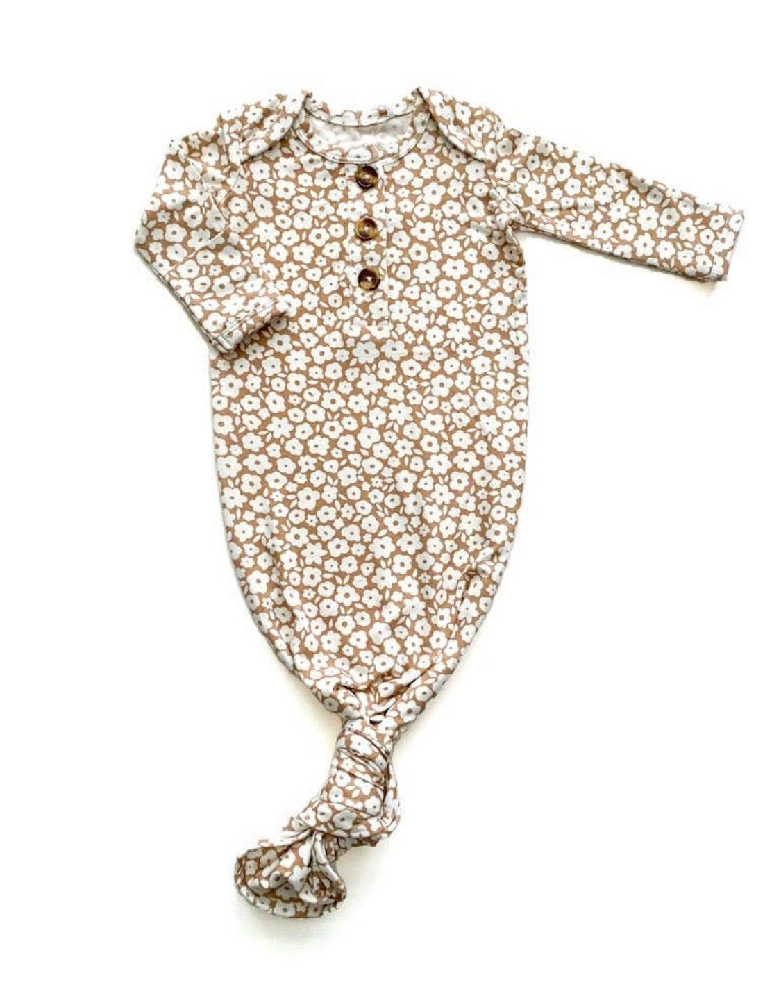 Mocha Ditzy Floral Knotted Gown + Hat