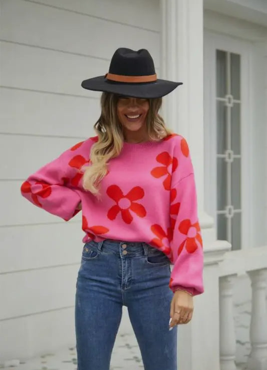 Pink Flower Sweater