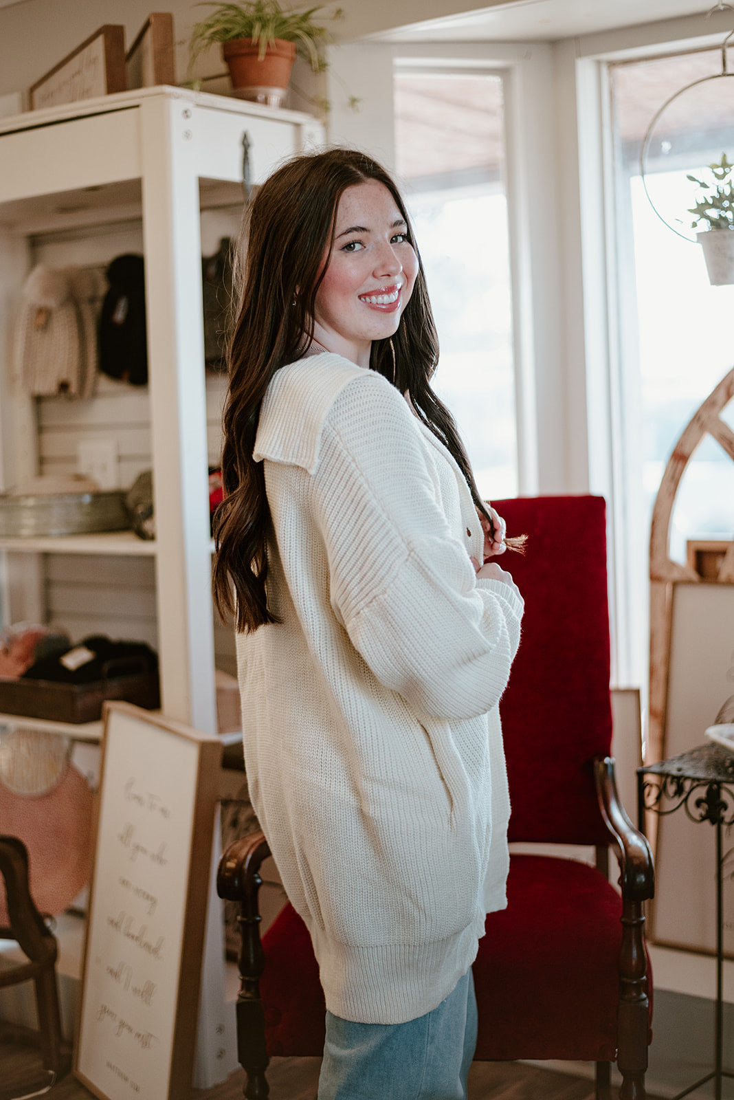 Ivory Knit Lapel Cardigan