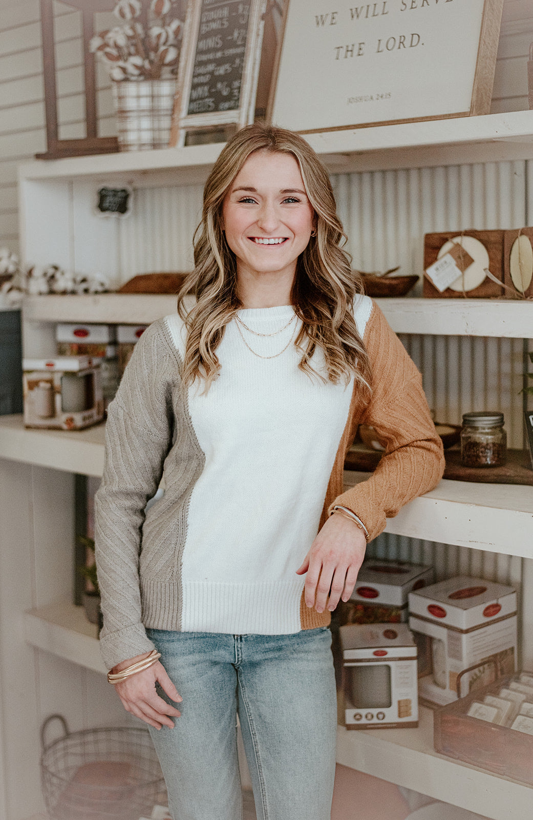 Neutral Block Knit Sweater