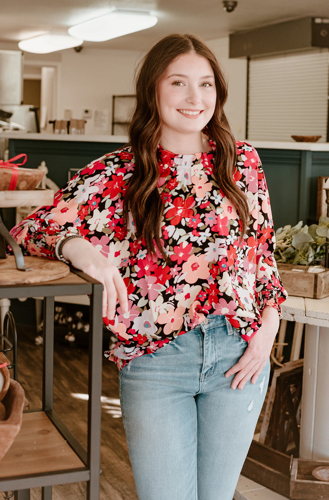 Fuschia Floral Collared Blouse