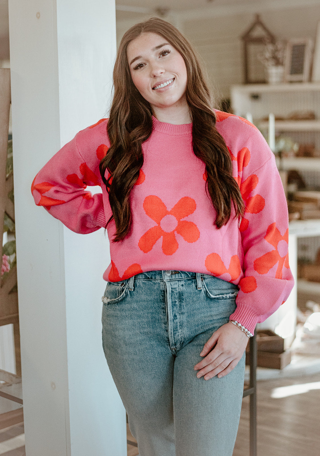 Pink Flower Sweater