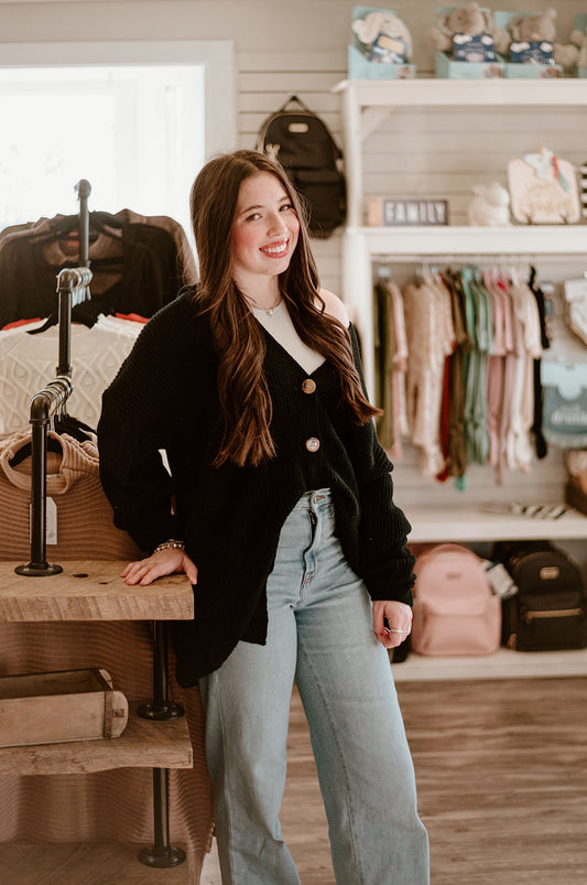 Black Knit Lapel Cardigan