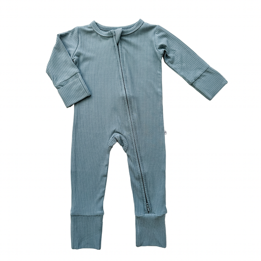 Zipper Romper - Arona Blue Ribbed: 3-6 Months