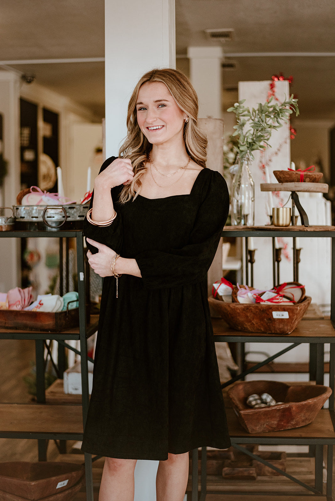 Suede Puff Sleeve Dress