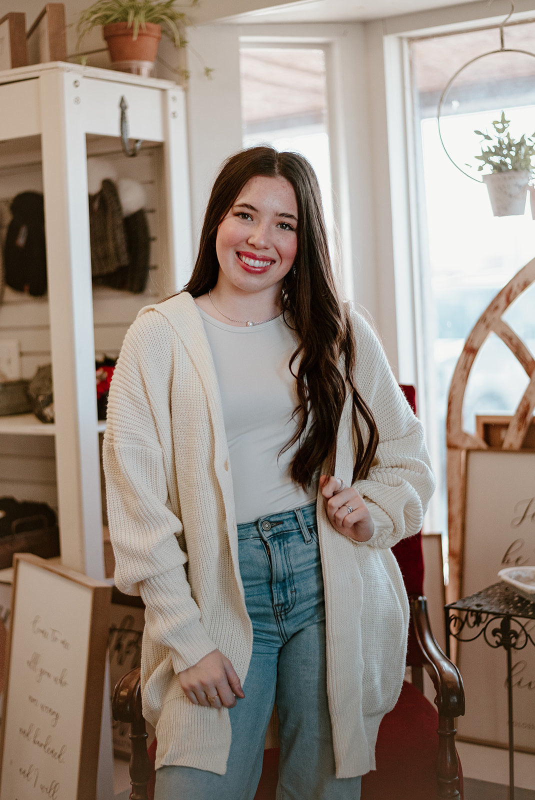 Ivory Knit Lapel Cardigan