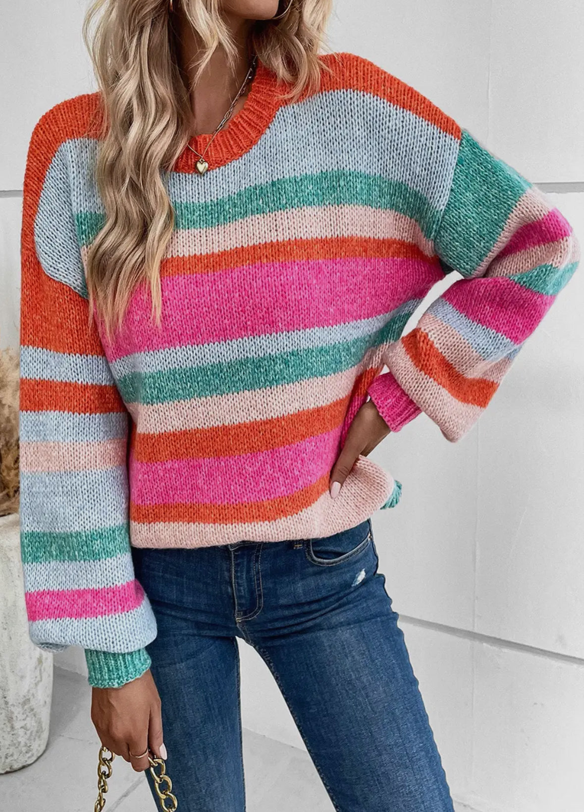 Stripe Knit Puff Sweater