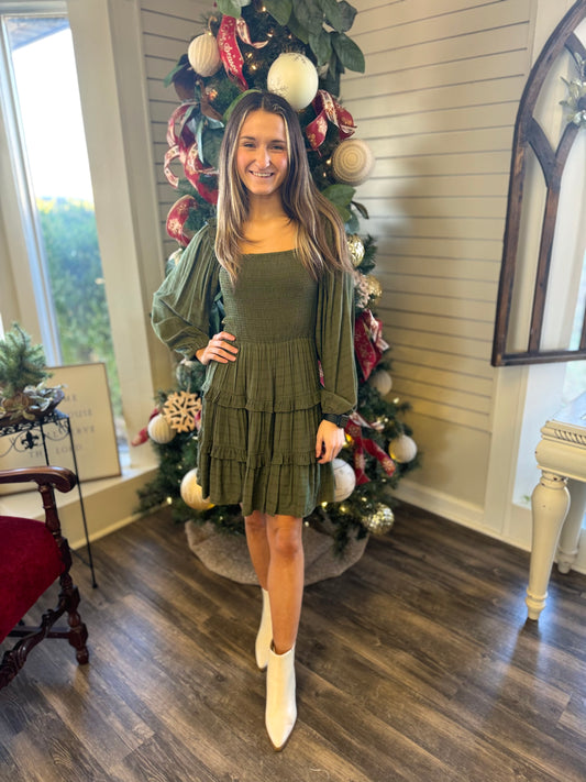 Olive Smocked Dress