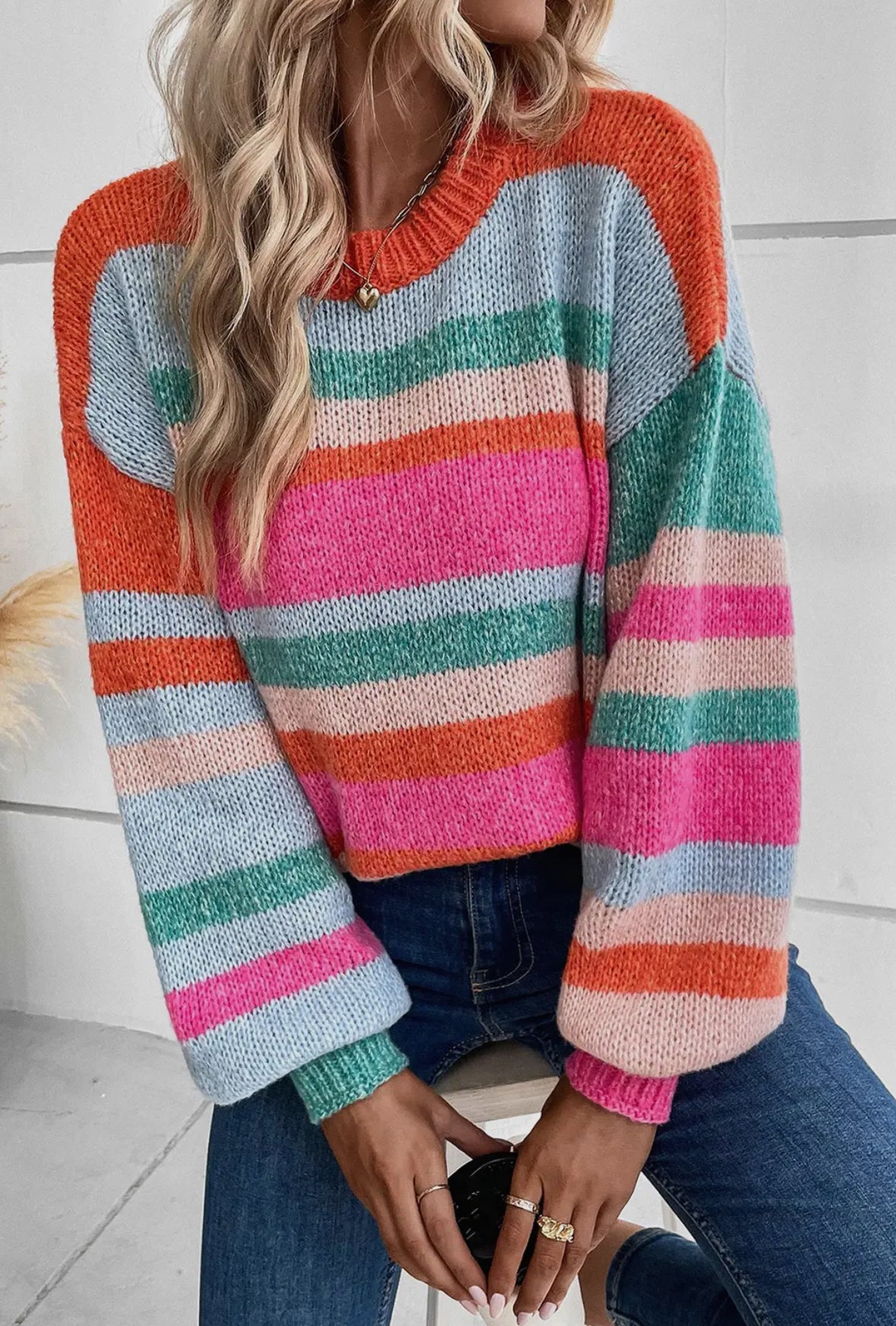 Stripe Knit Puff Sweater