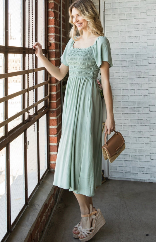 Smocked Sage Dress