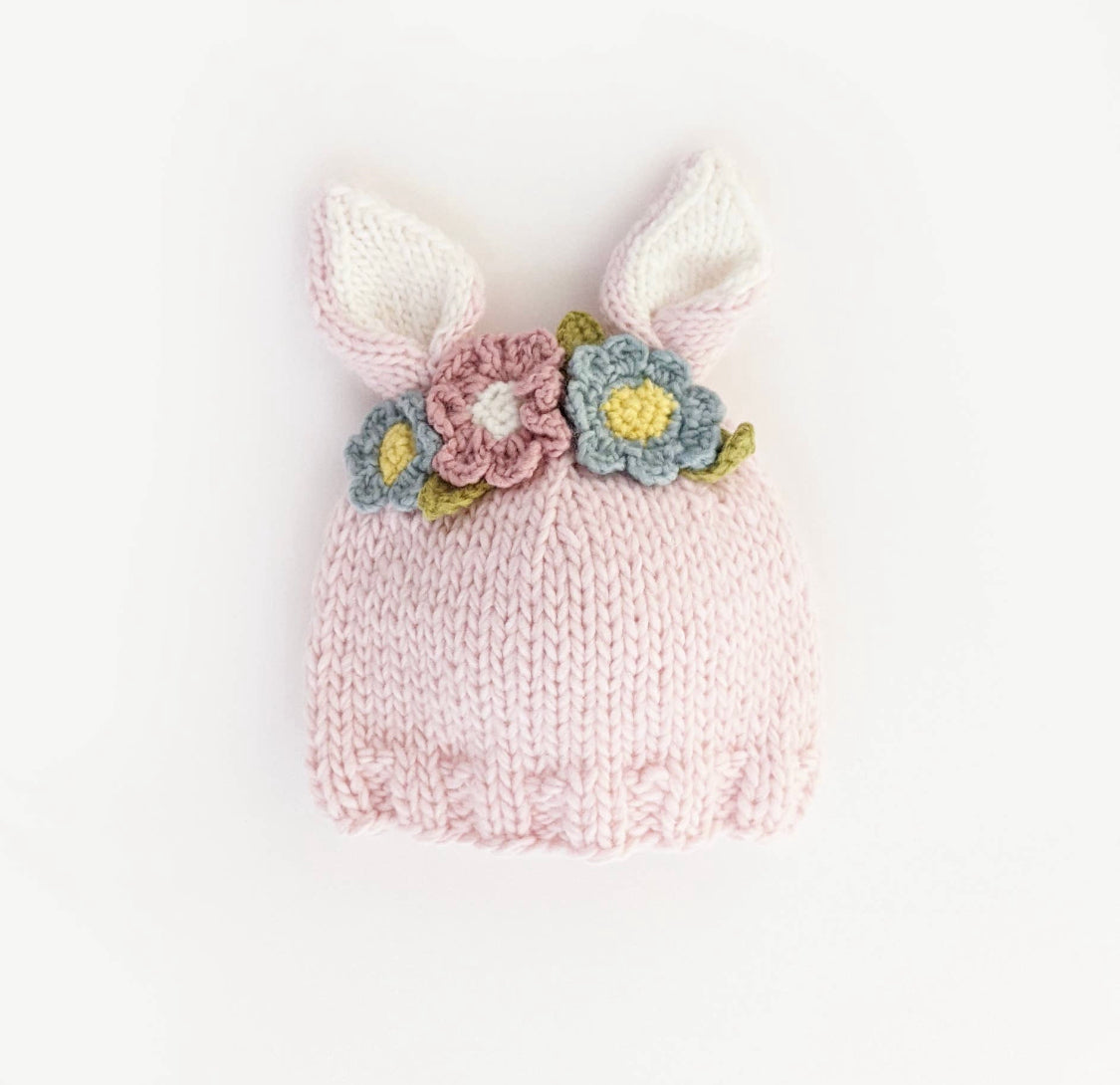 Flower Bunny Ears Knit Beanie